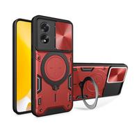 SEAHAI Funda para OPPO A18 4G / OPPO A38 4G, [Rugged Armour] Antigolpes Carcasa con Metálico Anillo Magnético Soporte y Cámara Deslizante Proteger, Anti-Caída Silicona Case - Rojo