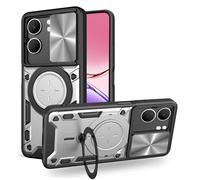 SEAHAI Funda para OPPO A5X 5G/4G, [Rugged Armour] Antigolpes Carcasa con Metálico Anillo Magnético Soporte y Cámara Deslizante Proteger, Anti-Caída Silicona Case - Plateado