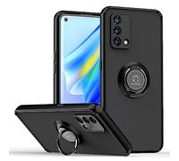 SEAHAI Funda para OPPO A74 4G Estuche, Translúcida Escarchado Duro PC Carcasa Antigolpes TPU Bumper Silicona Cubierta con 360° Anillo Soporte de Metal, Negro