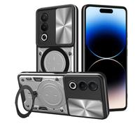 SEAHAI Funda para OPPO A80 5G, [Rugged Armour] Antigolpes Carcasa con Metálico Anillo Magnético Soporte y Cámara Deslizante Proteger, Anti-Caída Silicona Case - Plateado