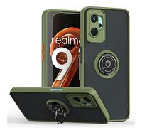 SEAHAI Funda para OPPO A96 / OPPO A76 / Realme 9i Estuche, Translúcida Escarchado Duro PC Carcasa Antigolpes TPU Bumper Silicona Cubierta con 360° Anillo Soporte de Metal, Ejercito Verde