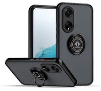 SEAHAI Funda para OPPO A98 5G Estuche, Translúcida Escarchado Duro PC Carcasa Antigolpes TPU Bumper Silicona Cubierta con 360° Anillo Soporte de Metal, Negro