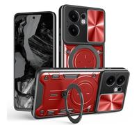 SEAHAI Funda para OPPO Reno 13 FS (OPPO Reno 13F 5G/4G), [Rugged Armour] Antigolpes Carcasa con Metálico Anillo Magnético Soporte y Cámara Deslizante Proteger, Anti-Caída Silicona Case - Rojo