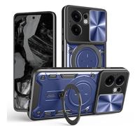 SEAHAI Funda para OPPO Reno 13 FS (OPPO Reno 13F 5G/4G), [Rugged Armour] Antigolpes Carcasa con Metálico Anillo Magnético Soporte y Cámara Deslizante Proteger, Anti-Caída Silicona Case - Azul