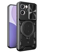 SEAHAI Funda para OPPO Reno 14 FS (OPPO Reno 14F 5G/4G), [Rugged Armour] Antigolpes Carcasa con Metálico Anillo Magnético Soporte y Cámara Deslizante Proteger, Anti-Caída Silicona Case - Negro