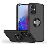 SEAHAI Funda para OPPO Reno 8 Lite 5G / OPPO Reno 7 Lite Estuche, Translúcida Escarchado Duro PC Carcasa Antigolpes TPU Bumper Silicona Cubierta con 360° Anillo Soporte de Metal, Negro