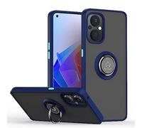 SEAHAI Funda para OPPO Reno 8 Lite 5G / OPPO Reno 7 Lite Estuche, Translúcida Escarchado Duro PC Carcasa Antigolpes TPU Bumper Silicona Cubierta con 360° Anillo Soporte de Metal, Azul Real