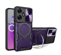 SEAHAI Funda para Realme C55, [Rugged Armour] Antigolpes Carcasa con Metálico Anillo Magnético Soporte y Cámara Deslizante Proteger, Anti-Caída Silicona Case - Morado Oscuro