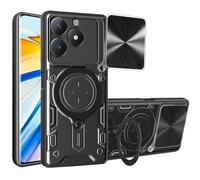 SEAHAI Funda para Realme C63/Realme C61/Realme Note 60/Realme Note 60X, [Rugged Armour] Antigolpes Carcasa con Metálico Anillo Soporte y Cámara Deslizante Proteger, Anti-Caída Silicona Case - Negro