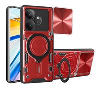 SEAHAI Funda para Realme GT 6 5G / Realme GT 6T 5G, [Rugged Armour] Antigolpes Carcasa con Metálico Anillo Magnético Soporte y Cámara Deslizante Proteger, Anti-Caída Silicona Case - Rojo