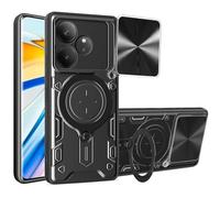 SEAHAI Funda para Realme GT 7 5G / Realme GT 7T 5G, [Rugged Armour] Antigolpes Carcasa con Metálico Anillo Magnético Soporte y Cámara Deslizante Proteger, Anti-Caída Silicona Case - Negro