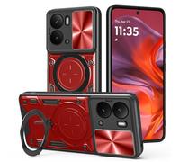 SEAHAI Funda para Realme P3 5G/Realme 14 5G/Realme 14T 5G, [Rugged Armour] Antigolpes Carcasa con Metálico Anillo Magnético Soporte y Cámara Deslizante Proteger, Anti-Caída Silicona Case - Rojo