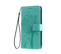 SEAHAI Funda para Samsung Galaxy A05s Billetera Estuche, Diseño de Patrón Bastante Hojas y Gato en Relieve Funda de Cuero, Elegante Ultrafino Carcasa Case, Verde
