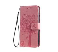 SEAHAI Funda para Samsung Galaxy A05s Billetera Estuche, Diseño de Patrón Bastante Hojas y Gato en Relieve Funda de Cuero, Elegante Ultrafino Carcasa Case, Pink