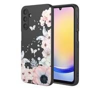 SEAHAI Funda para Samsung Galaxy A05S, Ultradelgado Suave Carcasa de Silicona Líquida, Moda TPU Bumper Antigolpes Cubierta con Patrón de Animales de Lindas Flores - Negro S01