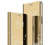 SEAHAI Funda para Samsung Galaxy A17 5G/4G Estuche, Espejo Carcasa Ultra Slim Ligero Flip Libro Clear View Standing Cover Mirror PC + PU Bumper Soporte Plegable Case - Oro