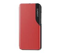 SEAHAI Funda para Samsung Galaxy A54 5G Estuche, Carcasa Ultra Slim Ligero Flip Libro Funda Translúcido View Standing Cover PC + PU Bumper Soporte Plegable Case - Rojo