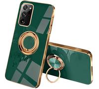 SEAHAI Funda para Samsung Galaxy Note 20 Ultra 5G/4G, 360° Anillo Soporte Galvanoplastia de Diseño Elegante Delgada Antigolpes TPU de Goma Suave Carcasa de Silicona Colorida, Verde Oscuro