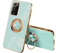 SEAHAI Funda para Samsung Galaxy Note 20 Ultra 5G/4G, 360° Anillo Soporte Galvanoplastia de Diseño Elegante Delgada Antigolpes TPU de Goma Suave Carcasa de Silicona Colorida, Verde Claro