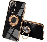 SEAHAI Funda para Samsung Galaxy Note 20 Ultra 5G/4G, 360° Anillo Soporte Galvanoplastia de Diseño Elegante Delgada Antigolpes TPU de Goma Suave Carcasa de Silicona Colorida, Negro