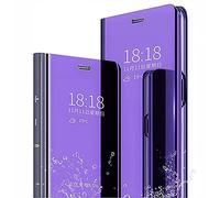 SEAHAI Funda para Samsung Galaxy S23 Ultra 5G Estuche, Espejo Carcasa Ultra Slim Ligero Flip Libro Clear View Standing Cover Mirror PC + PU Bumper Soporte Plegable Case - Azul Morado