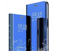 SEAHAI Funda para Samsung Galaxy S24 FE 5G Estuche, Espejo Carcasa Ultra Slim Ligero Flip Libro Clear View Standing Cover Mirror PC + PU Bumper Soporte Plegable Case - Azul