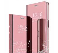 SEAHAI Funda para Samsung Galaxy S24 FE 5G Estuche, Espejo Carcasa Ultra Slim Ligero Flip Libro Clear View Standing Cover Mirror PC + PU Bumper Soporte Plegable Case - Oro Rosa