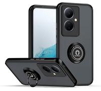 SEAHAI Funda para Vivo V29 Lite 5G / Vivo Y78 Estuche, Translúcida Escarchado Duro PC Carcasa Antigolpes TPU Bumper Silicona Cubierta con 360° Anillo Soporte de Metal, Negro