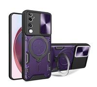 SEAHAI Funda para Vivo V40 5G / Vivo V40 Pro 5G, [Rugged Armour] Antigolpes Carcasa con Metálico Anillo Magnético Soporte y Cámara Deslizante Proteger, Anti-Caída Silicona Case - Morado Oscuro