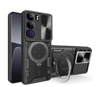 SEAHAI Funda para Vivo V40 SE 80W, [Rugged Armour] Antigolpes Carcasa con Metálico Anillo Magnético Soporte y Cámara Deslizante Proteger, Anti-Caída Silicona Case - Negro