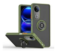 SEAHAI Funda para Vivo V50 5G / Vivo V50e 5G Estuche, Translúcida Escarchado Duro PC Carcasa Antigolpes TPU Bumper Silicona Cubierta con 360° Anillo Soporte de Metal, Ejercito Verde