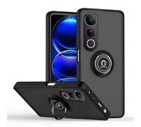 SEAHAI Funda para Vivo V50 Lite 5G/4G Estuche, Translúcida Escarchado Duro PC Carcasa Antigolpes TPU Bumper Silicona Cubierta con 360° Anillo Soporte de Metal, Negro