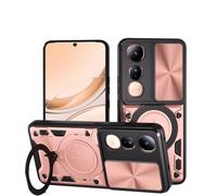 SEAHAI Funda para Vivo V50 Lite 5G/4G, [Rugged Armour] Antigolpes Carcasa con Metálico Anillo Magnético Soporte y Cámara Deslizante Proteger, Anti-Caída Silicona Case - Oro Rosa