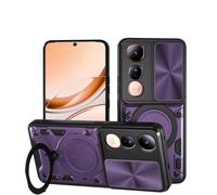 SEAHAI Funda para Vivo V50 Lite 5G/4G, [Rugged Armour] Antigolpes Carcasa con Metálico Anillo Magnético Soporte y Cámara Deslizante Proteger, Anti-Caída Silicona Case - Morado Oscuro
