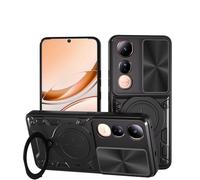 SEAHAI Funda para Vivo V50 Lite 5G/4G, [Rugged Armour] Antigolpes Carcasa con Metálico Anillo Magnético Soporte y Cámara Deslizante Proteger, Anti-Caída Silicona Case - Negro