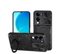 SEAHAI Funda para Vivo Y04 / Vivo Y29s 5G, [Rugged Armour] Antigolpes Carcasa con Metálico Anillo Magnético Soporte y Cámara Deslizante Proteger, Anti-Caída Silicona Case - Negro