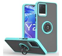 SEAHAI Funda para Vivo Y21 / Vivo Y21s / Vivo Y33s Estuche, Translúcida Escarchado Duro PC Carcasa Antigolpes TPU Bumper Silicona Cubierta con 360° Anillo Soporte de Metal, Cielo Azul
