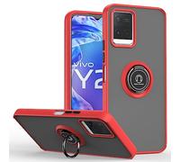 SEAHAI Funda para Vivo Y21 / Vivo Y21s / Vivo Y33s Estuche, Translúcida Escarchado Duro PC Carcasa Antigolpes TPU Bumper Silicona Cubierta con 360° Anillo Soporte de Metal, Rojo