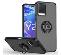 SEAHAI Funda para Vivo Y21 / Vivo Y21s / Vivo Y33s Estuche, Translúcida Escarchado Duro PC Carcasa Antigolpes TPU Bumper Silicona Cubierta con 360° Anillo Soporte de Metal, Negro