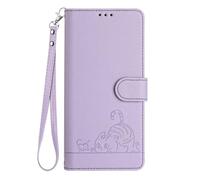 SEAHAI Funda para Xiaomi 14T Pro 5G, Patrón Lindo Gato en Relieve Carcasa de Cuero, Billetera Cubierta con Suporte/Ranura para Tarjeta/Cierre Magnético/Bloqueo RFID, Púrpura