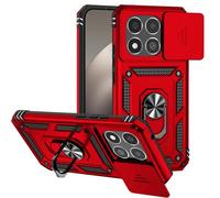 SEAHAI Funda para Xiaomi 15T 5G, Estuche con 360 Grados Anillo Soporte y Cámara Deslizante Proteger [Grado Militar Anti-Caída] Silicona PC + TPU Bumper Antigolpes Carcasa - Rojo