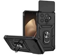 SEAHAI Funda para Xiaomi 15T Pro 5G, Estuche con 360 Grados Anillo Soporte y Cámara Deslizante Proteger [Grado Militar Anti-Caída] Silicona PC + TPU Bumper Antigolpes Carcasa - Negro