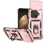 SEAHAI Funda para Xiaomi 15T Pro 5G, Estuche con 360 Grados Anillo Soporte y Cámara Deslizante Proteger [Grado Militar Anti-Caída] Silicona PC + TPU Bumper Antigolpes Carcasa - Oro Rosa