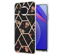 SEAHAI Funda para Xiaomi Mi 10T Lite, Diseño de Mármol Elegante, Delgada a Prueba de Golpes TPU de Goma Suave Carcasa de Silicona Colorida - Flor Negra