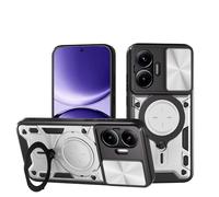 SEAHAI Funda para Xiaomi Poco F7 5G, [Rugged Armour] Antigolpes Carcasa con Metálico Anillo Magnético Soporte y Cámara Deslizante Proteger, Anti-Caída Silicona Case - Plateado