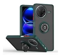 SEAHAI Funda para Xiaomi Poco F7 Pro 5G Estuche, Translúcida Escarchado Duro PC Carcasa Antigolpes TPU Bumper Silicona Cubierta con 360° Anillo Soporte de Metal, Verde Oscuro
