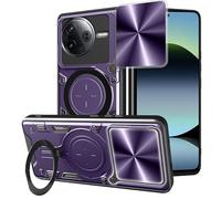 SEAHAI Funda para Xiaomi Poco F7 Pro 5G, [Rugged Armour] Antigolpes Carcasa con Metálico Anillo Magnético Soporte y Cámara Deslizante Proteger, Anti-Caída Silicona Case - Morado Oscuro