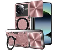 SEAHAI Funda para Xiaomi Poco F7 Pro 5G, [Rugged Armour] Antigolpes Carcasa con Metálico Anillo Magnético Soporte y Cámara Deslizante Proteger, Anti-Caída Silicona Case - Oro Rosa