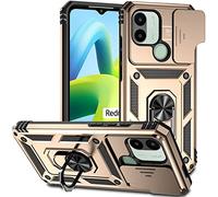 SEAHAI Funda para Xiaomi Redmi A1/Redmi A2/Redmi A1+/Redmi A2+, Estuche con Grados Anillo Soporte y Cámara Deslizante Proteger [Grado Militar Anti-Caída] Silicona PC TPU Antigolpes Carcasa - Oro