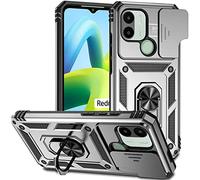 SEAHAI Funda para Xiaomi Redmi A1/Redmi A2/Redmi A1+/Redmi A2+, Estuche con Grados Anillo Soporte y Cámara Deslizante Proteger [Grado Militar Anti-Caída] Silicona PC TPU Antigolpes Carcasa - Plata